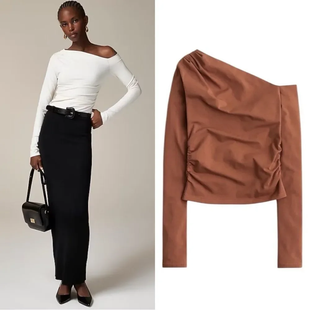 NWT J CREW Asymmetrical off-the-shoulder top in stretch cotton blend